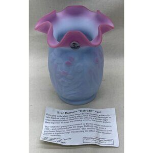 Fenton Family Spring Event 1999 Blue Burmese Daffodil Ruffled Crimped Vase 5"